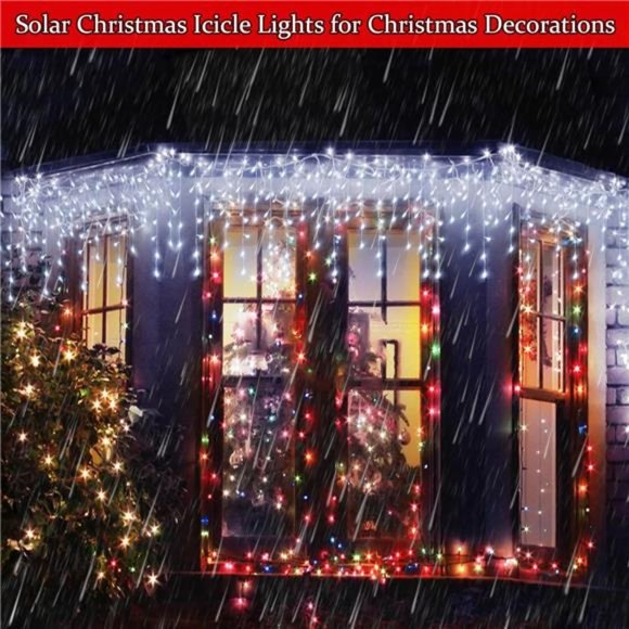 304 LED Solar Christmas Icicle Lights , 8 Mode Waterproof...